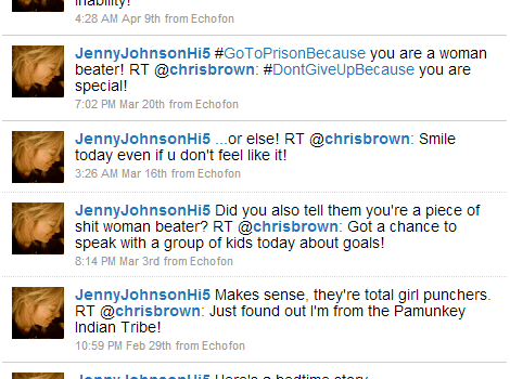 Jenny Johnson tweets to Chris Brown
