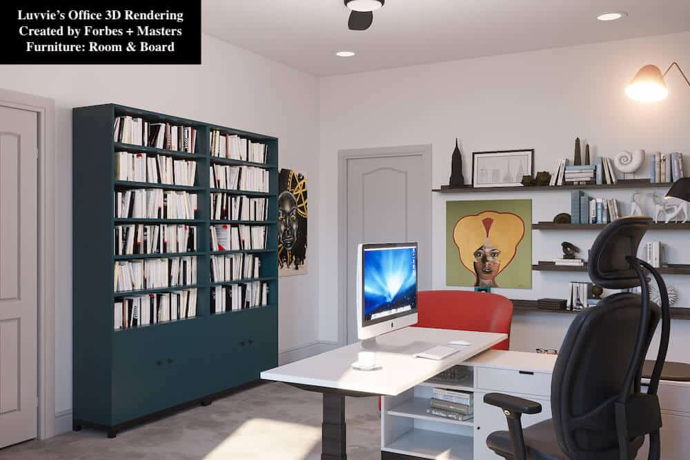 Luvvie Ajayi Jones Home Office 3D Rendering - Room and Board 1